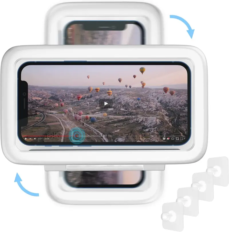 480° Rotating Waterproof Shower Phone Holder – Anti-Fog Touchscreen Case With Wall Mount, Fits Iphone & Samsung (4"–7") 1