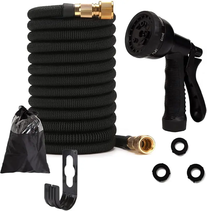 50-Foot Expandable Garden Hose – Lightweight, Anti-Kink Design With 8-Function Spray Nozzle, Brass Fittings & On/Off Valve 1