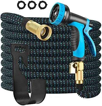 Eooio 100-Foot Casia Expandable Garden Hose – Triple-Layer Latex Core, 10-Function Nozzle, Solid Brass Fittings & Tangle-Free Storage 1