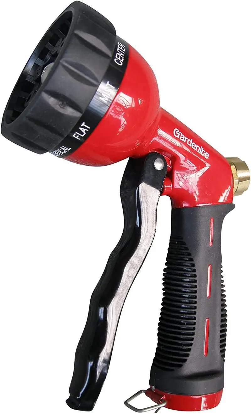 Gardenite 10-Pattern Pistol-Grip Hose Nozzle – Durable Metal Sprayer With Front Trigger & Flow Knob 1