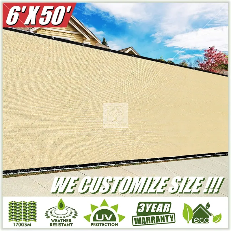 Heavy-Duty Beige Fence Privacy Screen – 6' X 50' Commercial-Grade Windscreen, 170 Gsm, Custom Sizes Available 1