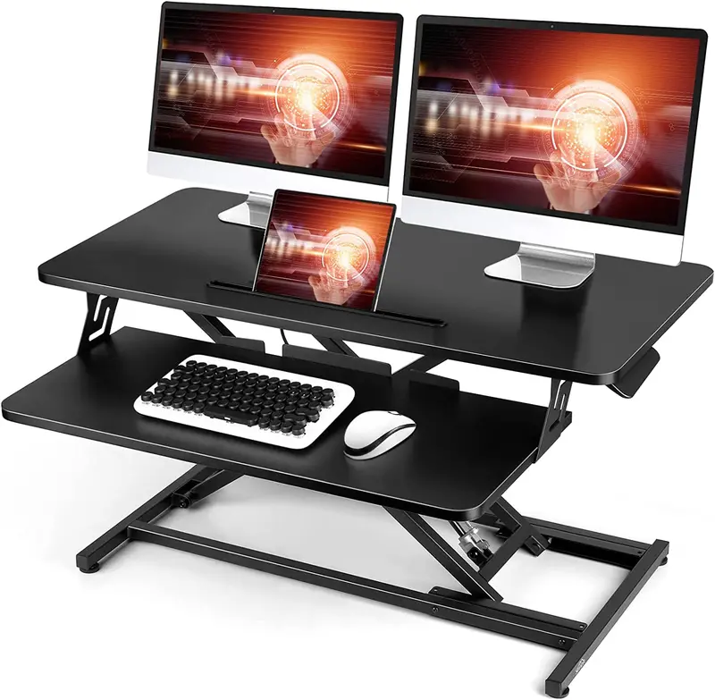 Korgol Sit-Stand Desk Converter – 36" Height-Adjustable Riser With Removable Keyboard Tray & Dual Monitor Support 1