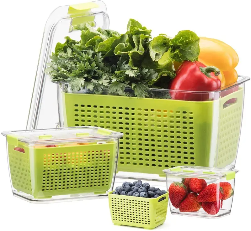 Mrt 3-Piece Produce Preservation Containers – Bpa-Free Fridge-Safe Fruit & Veggie Organizers With Built-In Colander For Lettuce, Berries & Salads 1