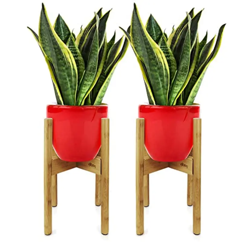 Rossny Adjustable Mid-Century Wooden Plant Stand – Bamboo Indoor/Outdoor Floor Stand For Pots 8.5"–11.5", Includes 4 Floor Protectors 1