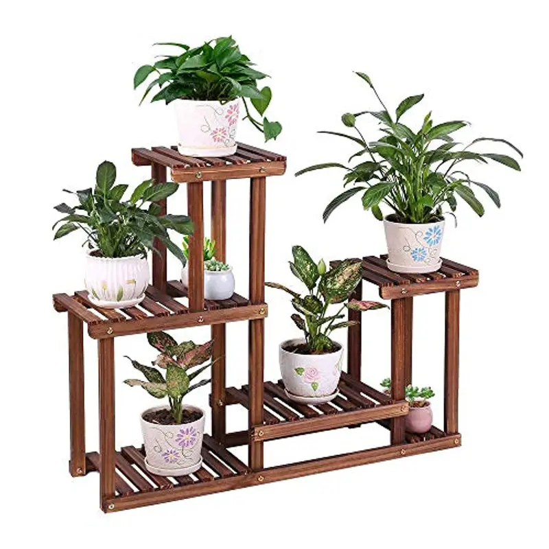 Rossny Pine Wood Multi-Tier Plant Shelf – 4-Layer Outdoor/Indoor Vertical Flower Stand For Balcony, Patio & Living Room 1
