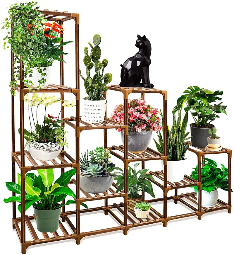 Samyoung 12-Tier Tall Plant Stand – Rustic Wooden Multi-Shelf Display Rack For Indoor & Outdoor Plants (44"H) 1