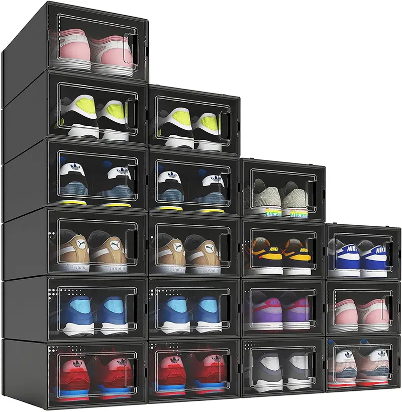 Shoze 12-Pack Black Stackable Shoe Bins – Sleek, Space-Efficient Closet Organizer For Sneakers & Casual Footwear 1
