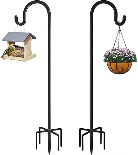 Surprizo 36-Inch Adjustable Garden Shepherd Hook – Matte Black 5-Prong Base Stand For Solar Lights, Plants, Bird Feeders & Wedding Decor (2-Pack) 1