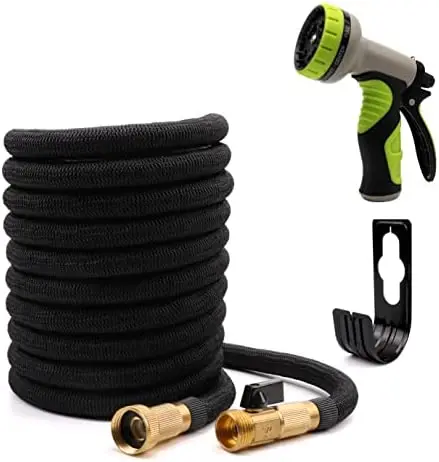 Unfort 100-Foot Expandable Yard Hose – Kink-Free Retractable Hose With 10-Setting Nozzle & Heavy-Duty Brass Connectors 1