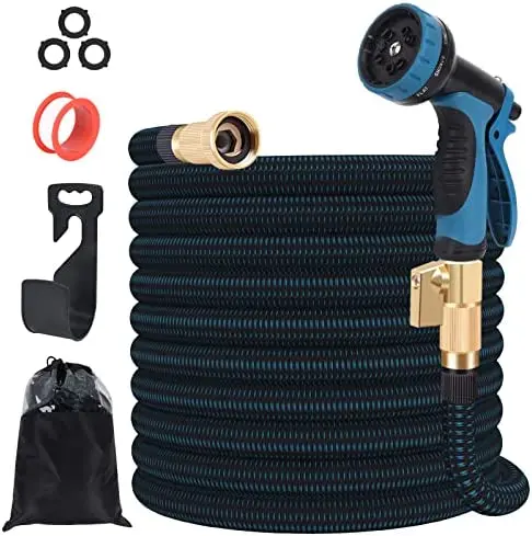 Unfort 50-Foot Expandable Garden Hose – Lightweight Retractable Hose With 10-Spray Nozzle & Solid Brass Fittings 1