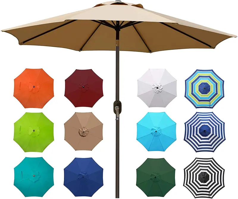 Wikiwiki 9 Ft Tan Market-Style Patio Umbrella – 8-Rib Construction With Tilt & Crank Mechanism 15