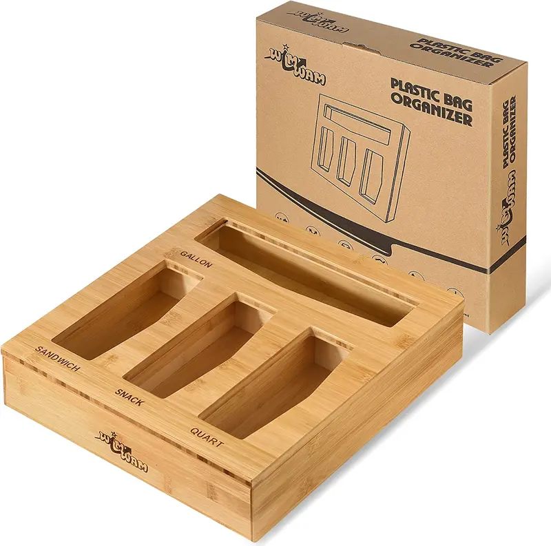 Wimwam Bamboo Ziplock Storage Dispenser – Dedicated Drawer Organizer For Gallon, Quart, Snack & Sandwich Bags – Eco-Friendly Baggie Holder With Sturdy Build 1