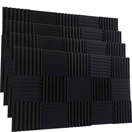 Wingogh 48-Pack Black Acoustic Foam Wedge Tiles – 12" × 12" × 1" Studio Wall Panels For Echo Reduction & Audio Clarity 1