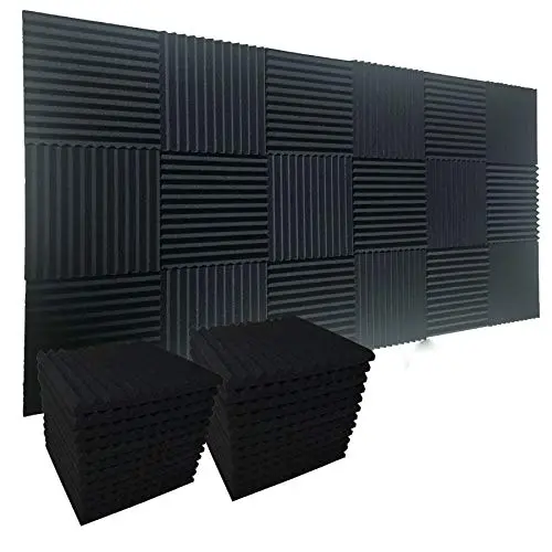 Wingogh 96-Pack Black Acoustic Foam Wedge Panels – 12" × 12" × 1" Studio Sound Absorption Tiles For Home Recording & Noise Control 1